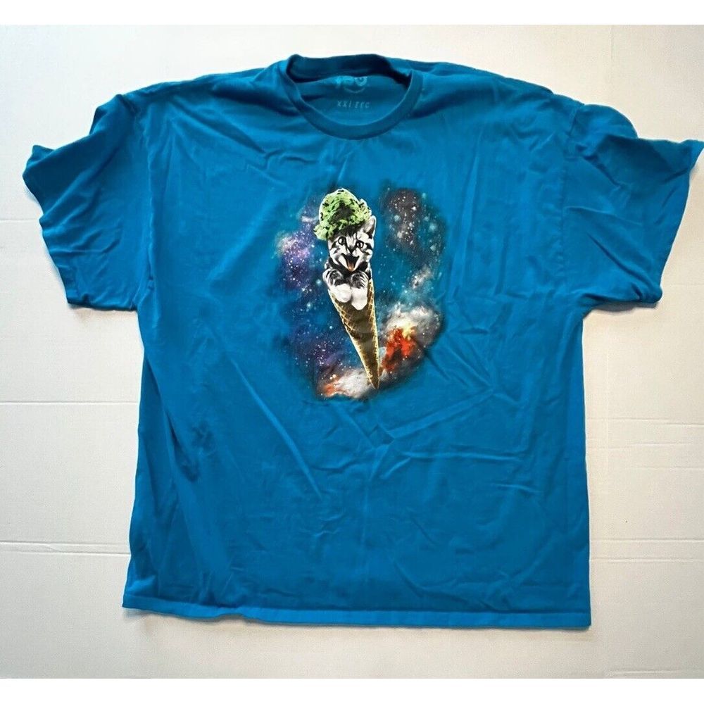 FSD Graphic T-Shirt Men's Size XXL Blue Ice Cream Cone Cat Kitty‎